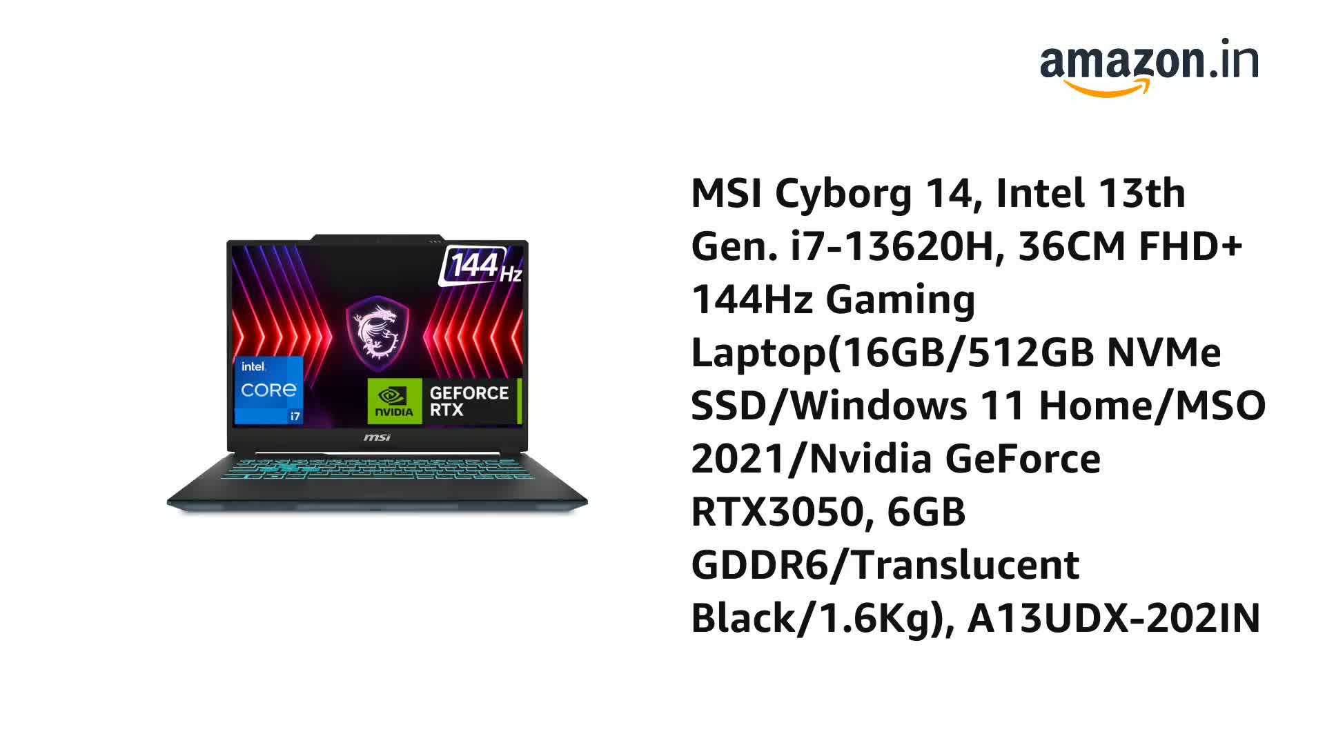 MSI Cyborg 14, Intel 13th Gen. i7-13620H, 36CM FHD+ 144Hz Gaming